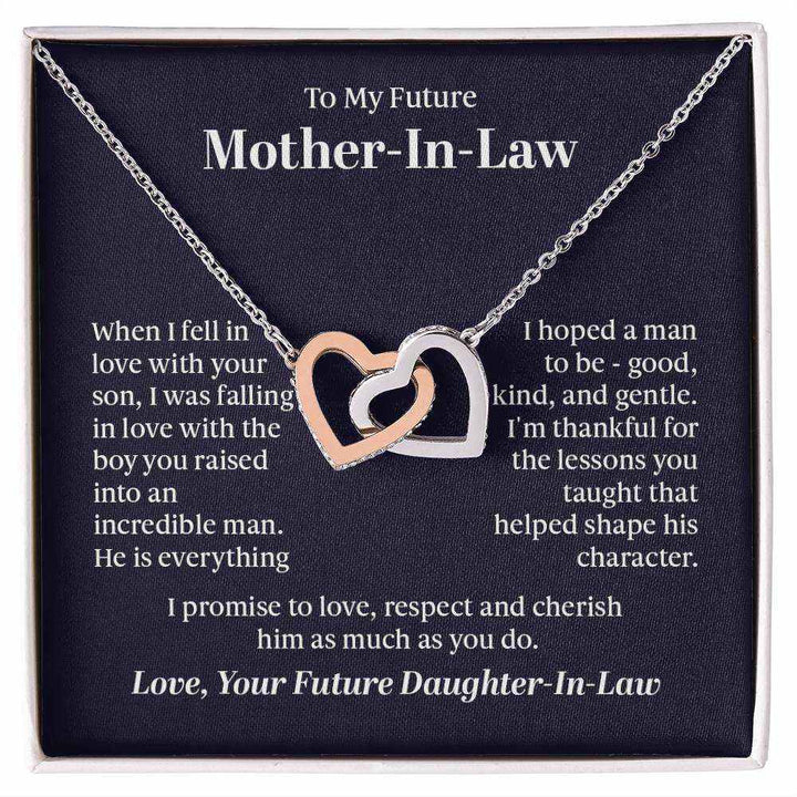 Interlocking Hearts Necklace for Future Mother-in-Law with cubic zirconia crystals and rose gold finish from Hot Topic Goods