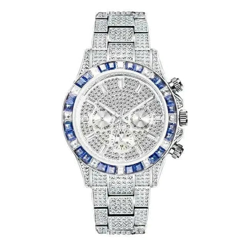 Diamond Calendar Watch with sparkling diamonds and calendar display.