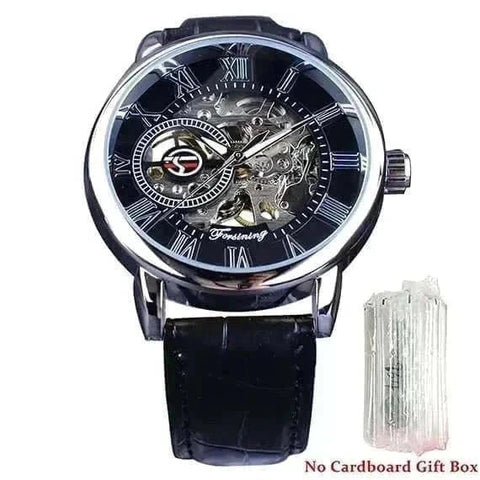 Men's luxury brand watch with intricate dial and black leather strap.