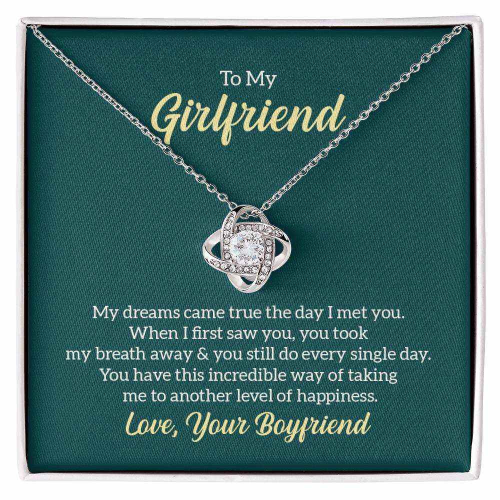Love Knot Necklace for Girlfriend elegant white gold romantic jewelry gift with cubic zirconia pendant