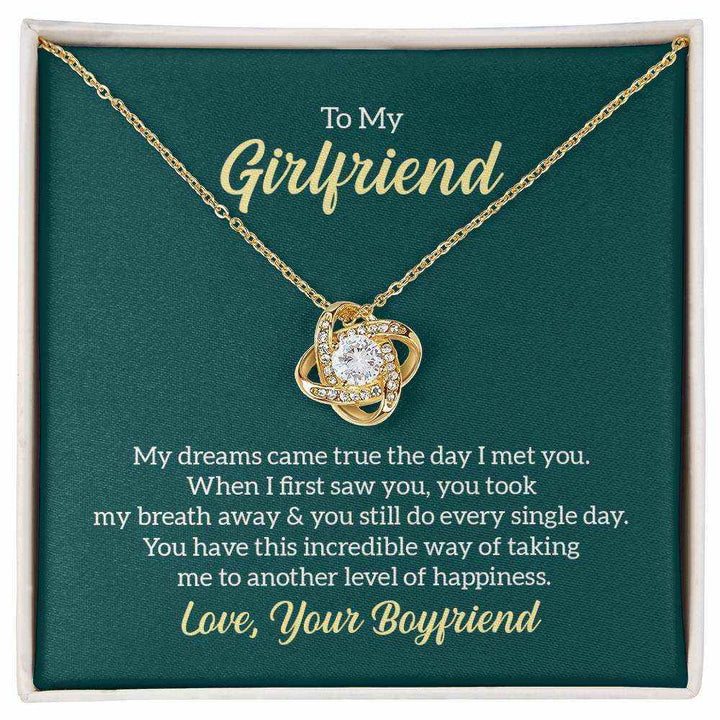 Elegant Love Knot Necklace for Girlfriend in gold with cubic zirconia stone, romantic jewelry gift