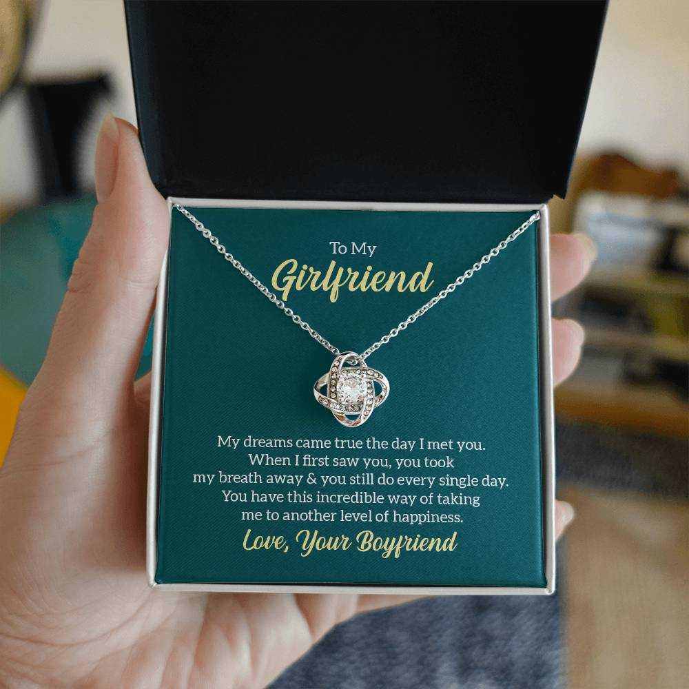 Love Knot Necklace for Girlfriend in 14k white gold with cubic zirconia pendant, elegant romantic jewelry gift
