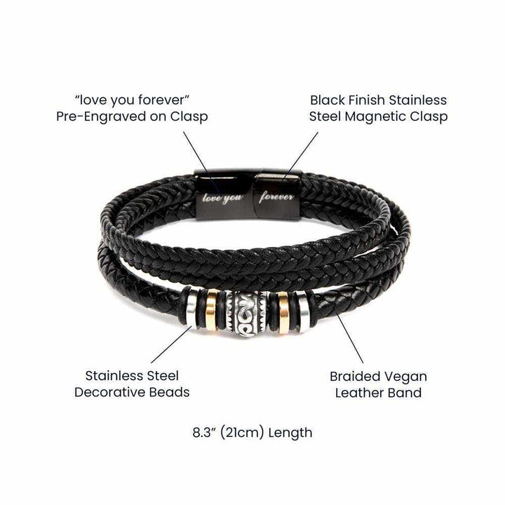 Love You Forever Bracelet for Husband with stainless steel beads and braided vegan leather band