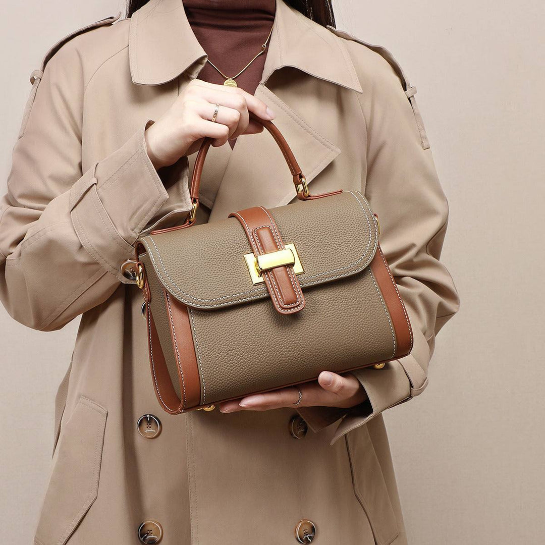 Women's luxury textured one shoulder handbag with gold-tone hardware and detachable strap