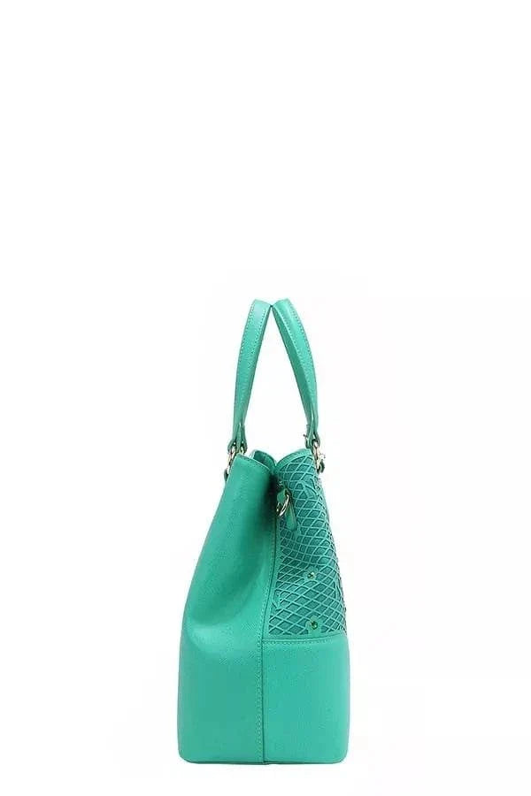 Nicole Lee USA Rhinestone Handbag with monogram design and sparkling rhinestone embellishments from Hot Topic Goods
