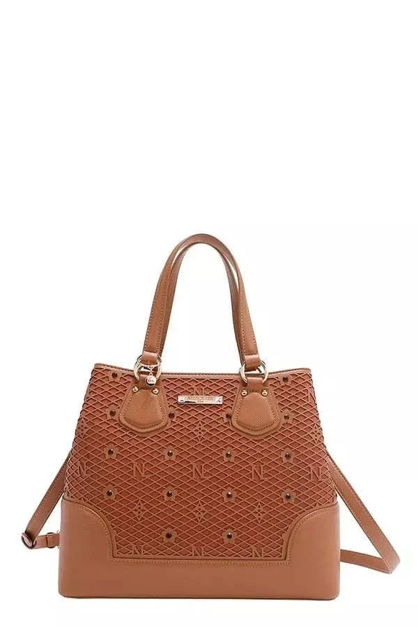 Nicole Lee USA Rhinestone Handbag with monogram design and sparkling embellishments from Hot Topic Goods