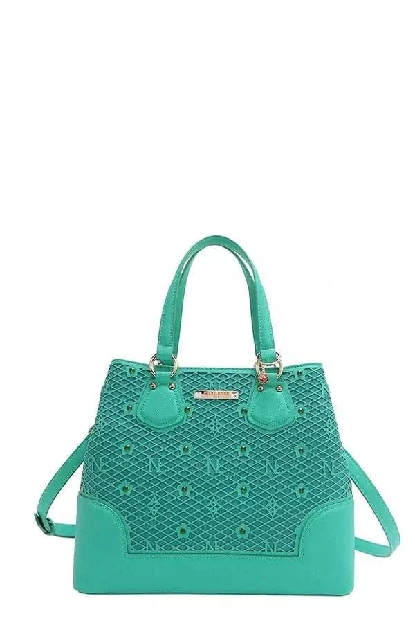 Nicole Lee USA Rhinestone Handbag with monogram design and sparkling rhinestones from Hot Topic Goods