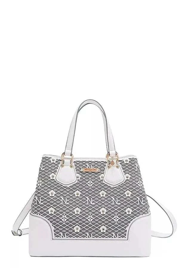 Nicole Lee USA Rhinestone Handbag with monogram design and sparkling rhinestone embellishments from Hot Topic Goods