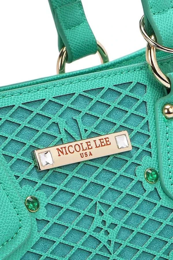 Nicole Lee USA Rhinestone Handbag with monogram design and rhinestone embellishments from Hot Topic Goods