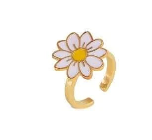 Flower design fidget spinner ring with gold color base.