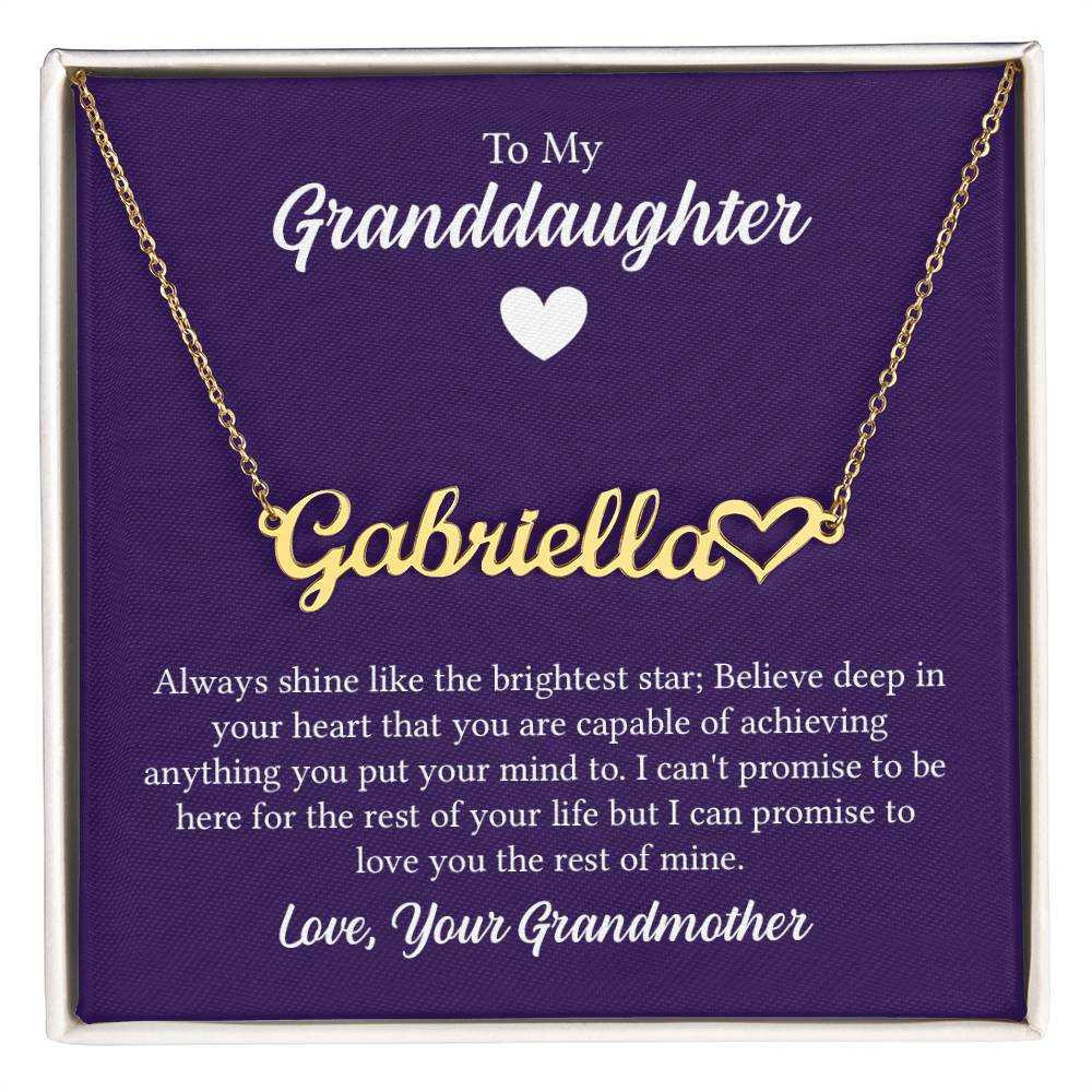 Personalized heart name necklace for granddaughter from grandmother with customizable name and heart design