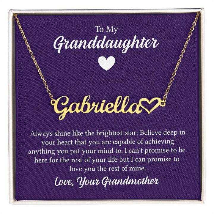 Personalized heart name necklace for granddaughter from grandmother with customizable name and heart design