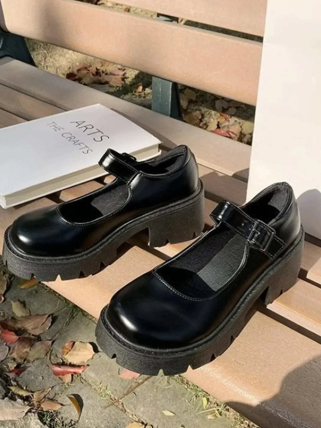 Platform Mary Jane Loafers with chunky sole and buckle strap from Hot Topic Goods in black PU leather