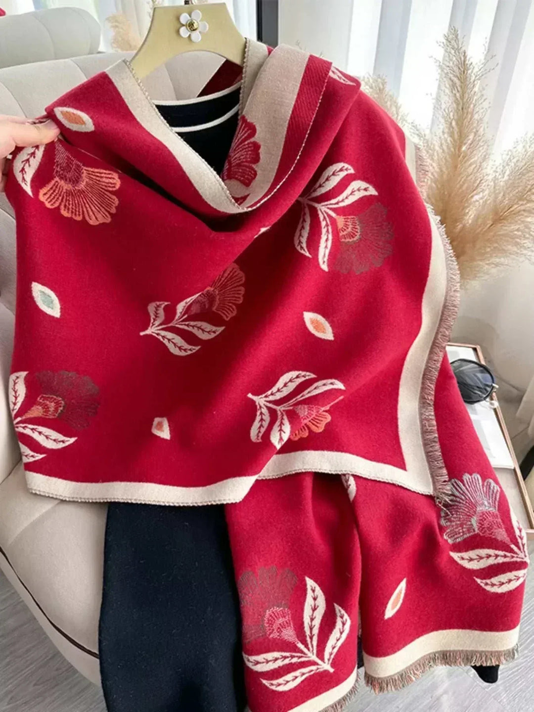 Women's Printed Raw Hem Shawl Wrap stylish layering accessory with lightweight fabric and elegant print from Hot Topic Goods