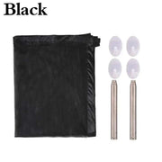 Black Dog Gate Fence, nylon mesh, telescopic rods, sticky hooks, adjustable pet safety enclosure.