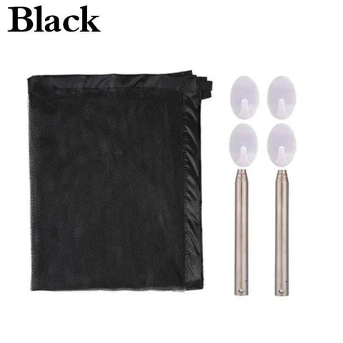Black Dog Gate Fence, nylon mesh, telescopic rods, sticky hooks, adjustable pet safety enclosure.