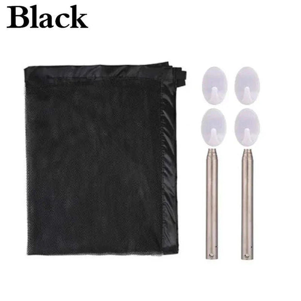 Black Dog Gate Fence, nylon mesh, telescopic rods, sticky hooks, adjustable pet safety enclosure.