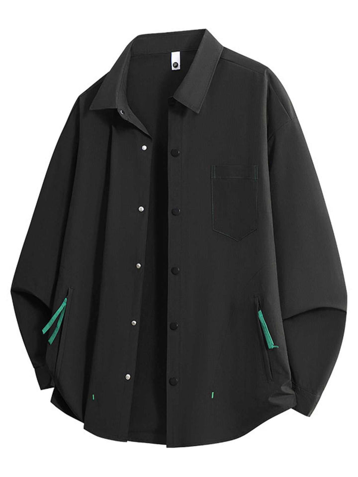 Classic Snap Down Shacket from Hot Topic Goods in casual outdoor setting