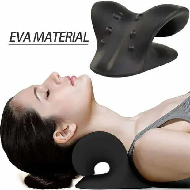 Neck Shoulder Stretcher Pillow for pain relief and relaxation, EVA material, used by reclining person.