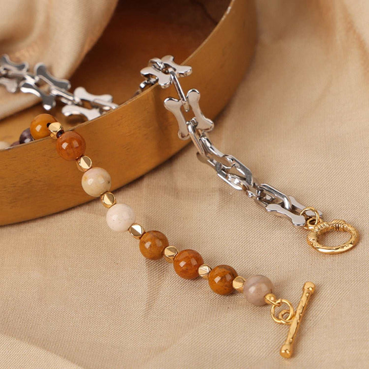 Titanium steel pendant necklace with warm egg yolk stone on chain