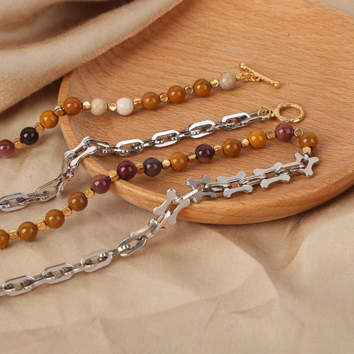 Titanium steel necklace with egg yolk stone pendant