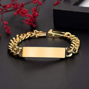 18K Gold Plated Chain Bracelet with a secure clasp on a dark background.