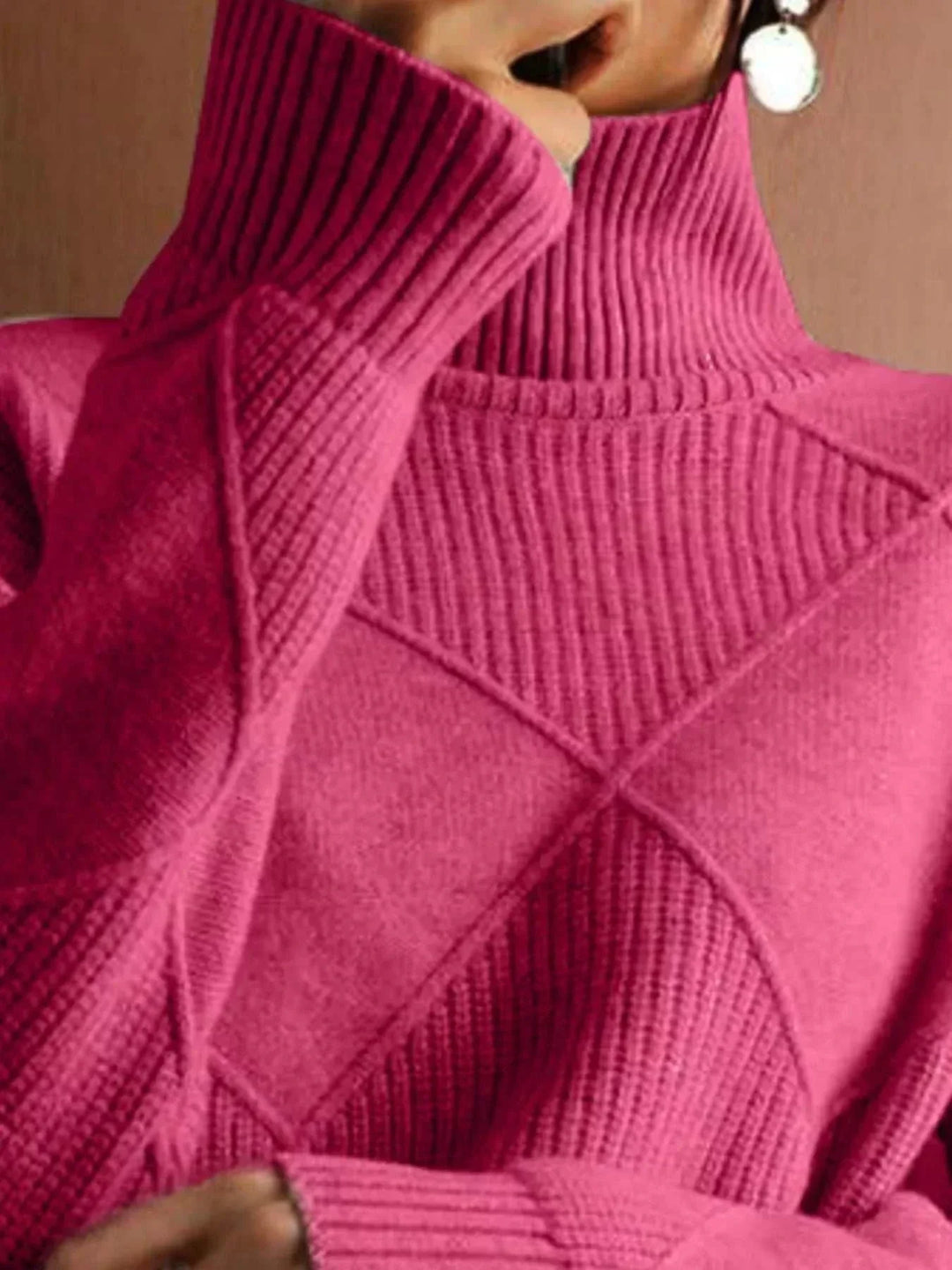 Women’s Argyle Turtleneck Sweater with classic knit design, long sleeves, and cozy fall winter style