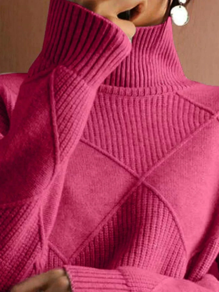 Women’s Argyle Turtleneck Sweater with classic knit design, long sleeves, and cozy fall winter style