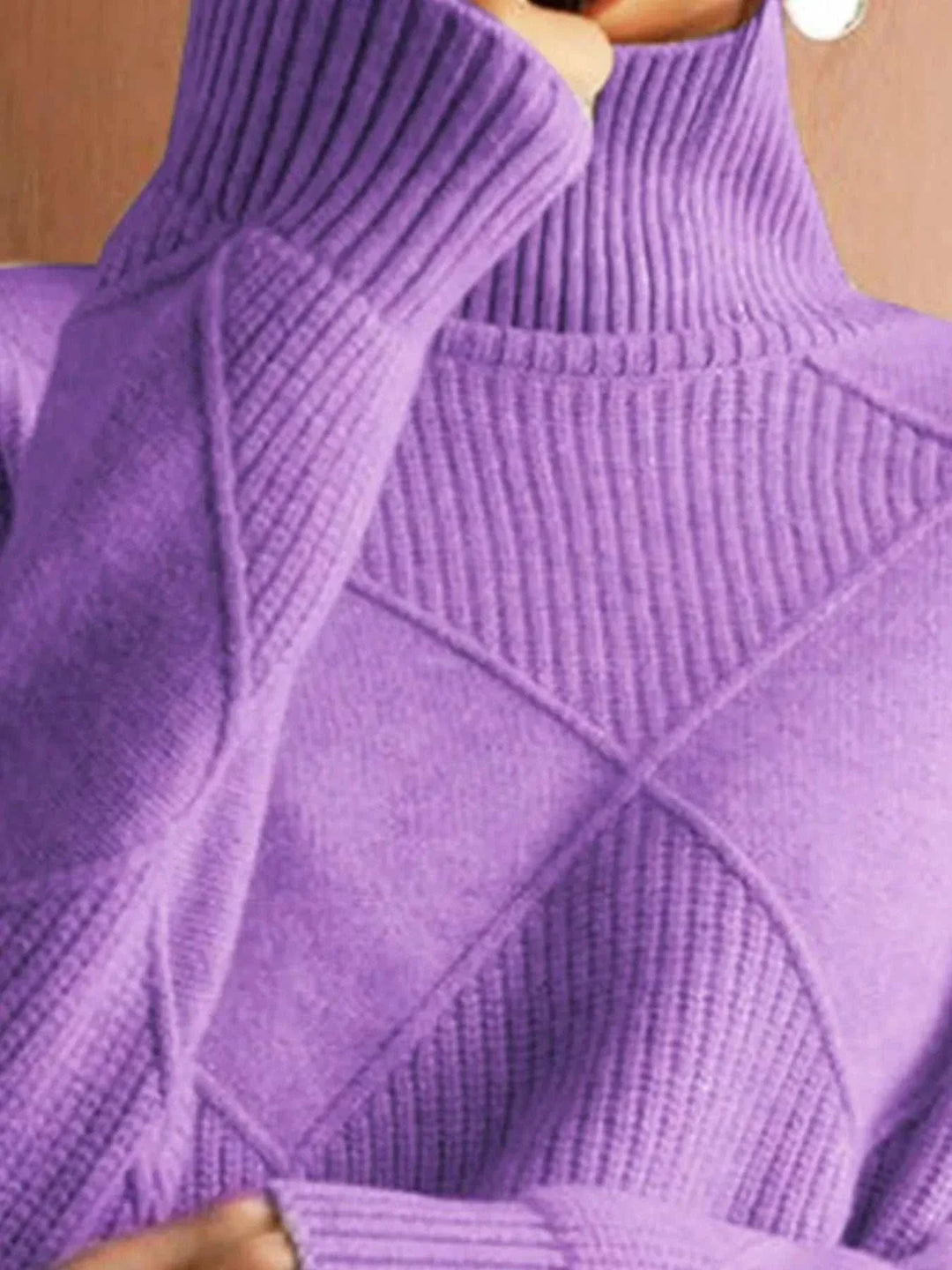 Women’s Argyle Turtleneck Sweater with classic knit design and cozy long sleeves for fall and winter