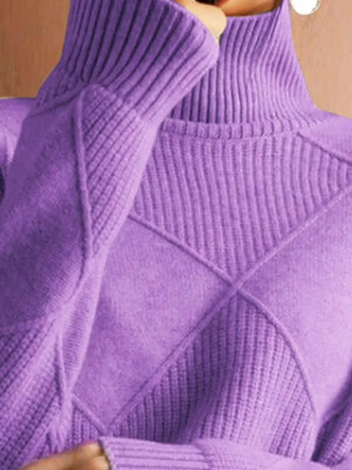 Women’s Argyle Turtleneck Sweater with classic knit design and cozy long sleeves for fall and winter