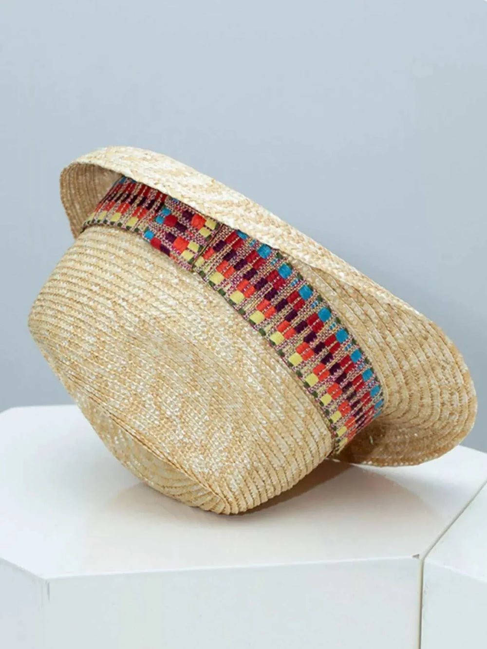 Women’s Bohemian Straw Sun Hat with woven straw design, perfect for summer and beachwear from Hot Topic Goods