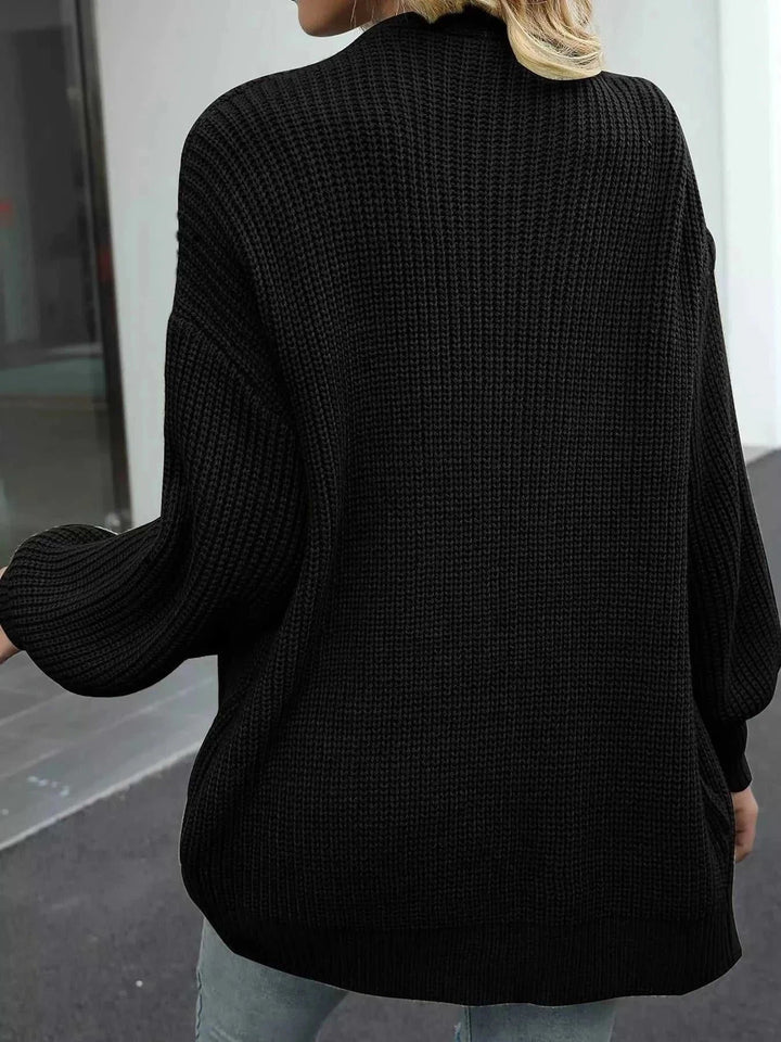 Women’s chunky knit cardigan with open-front design in beige, cozy long sleeves, perfect for layering in cooler weather