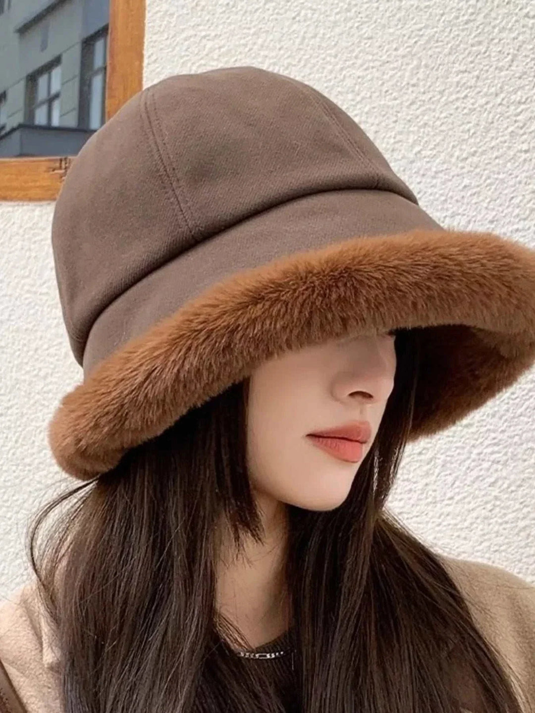 Women’s Fuzzy Trim Bucket Hat with soft fuzzy trim and classic bucket silhouette from Hot Topic Goods in cozy fall winter style
