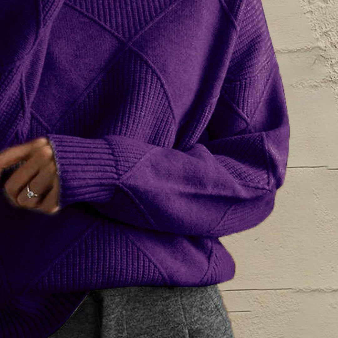 Women’s geometric turtleneck sweater with long sleeves and knit pattern from Hot Topic Goods