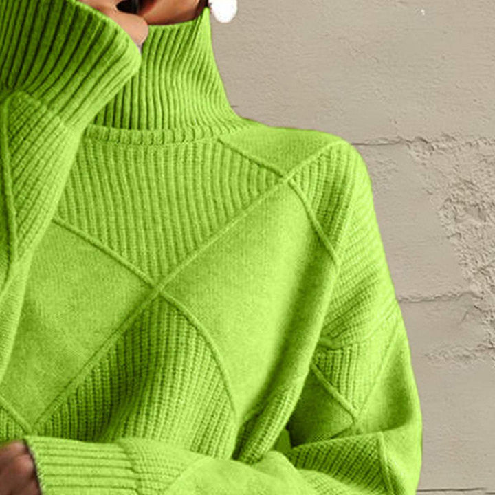 Women’s geometric turtleneck sweater with long sleeves in knit fabric for fall and winter layering