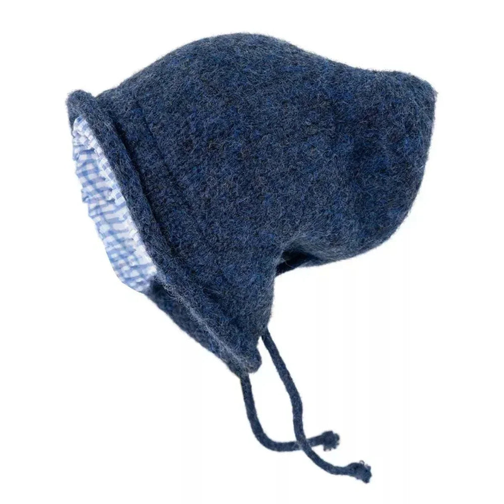 Women's knit winter hat with plaid trim for cozy cold-weather style