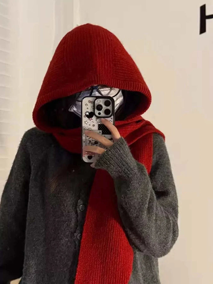 Women’s knitted hat with attached scarf winter accessory from Hot Topic Goods
