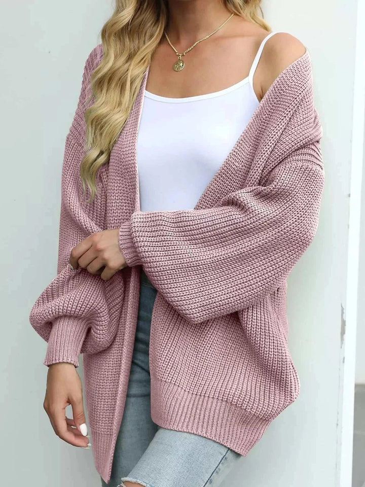 Women’s Lantern Sleeve Knit Cardigan with chunky open-front and voluminous sleeves for cozy layering