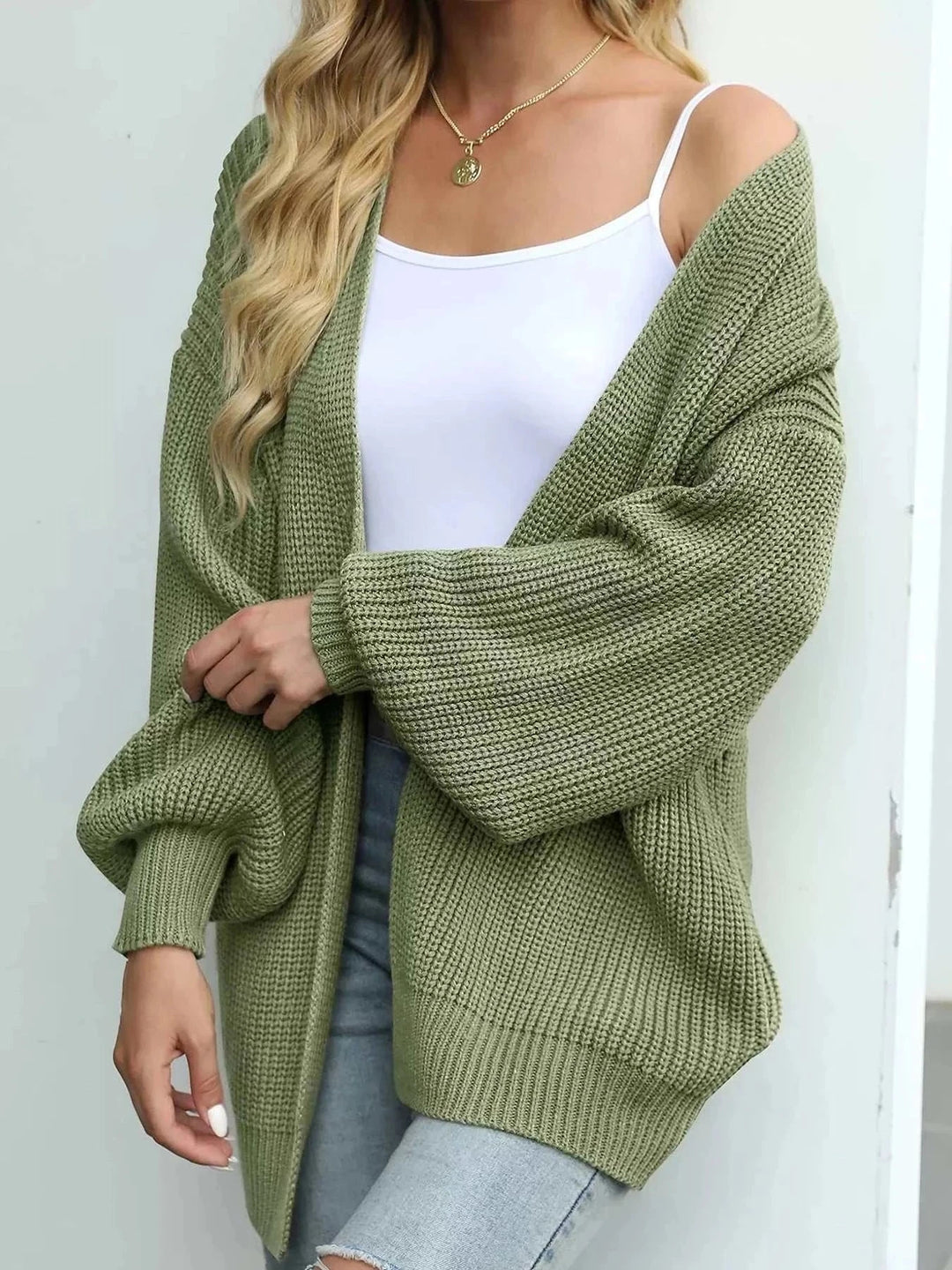 Women’s Lantern Sleeve Knit Cardigan with chunky open-front and voluminous sleeves from Hot Topic Goods