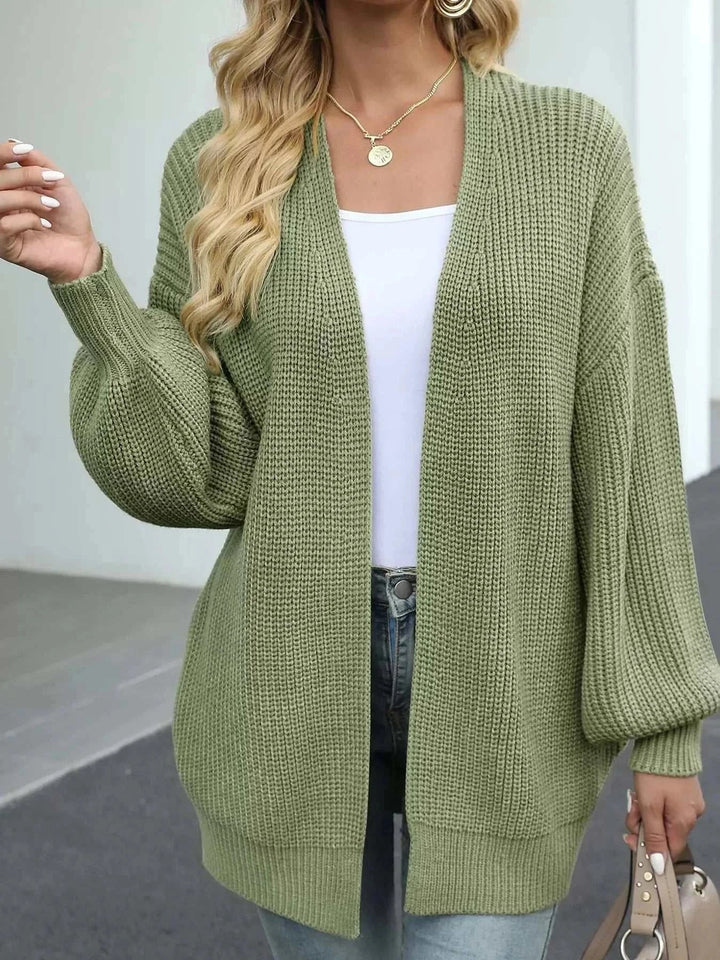 Women’s Lantern Sleeve Knit Cardigan with chunky open-front design and voluminous sleeves for cozy layering