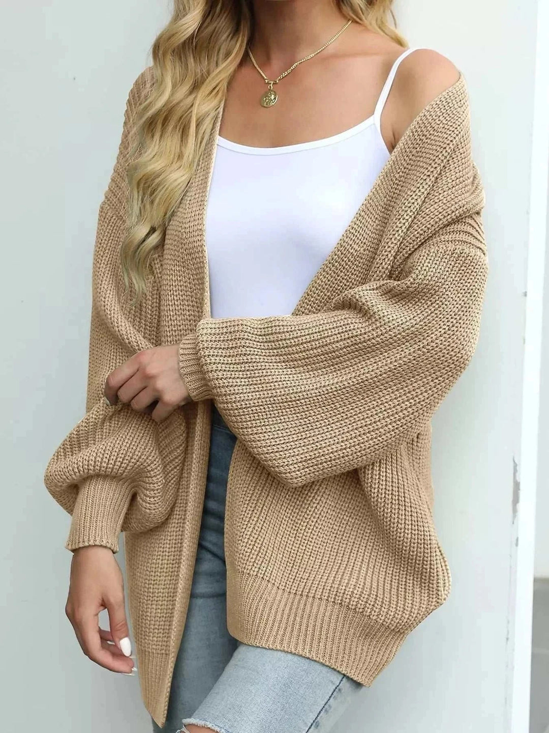 Women’s Lantern Sleeve Knit Cardigan with chunky open-front design and voluminous sleeves from Hot Topic Goods