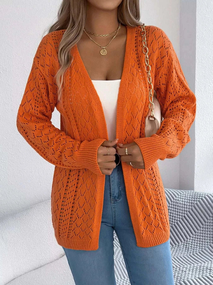 Women’s Lightweight Open-Front Cardigan with openwork design and long sleeves from Hot Topic Goods
