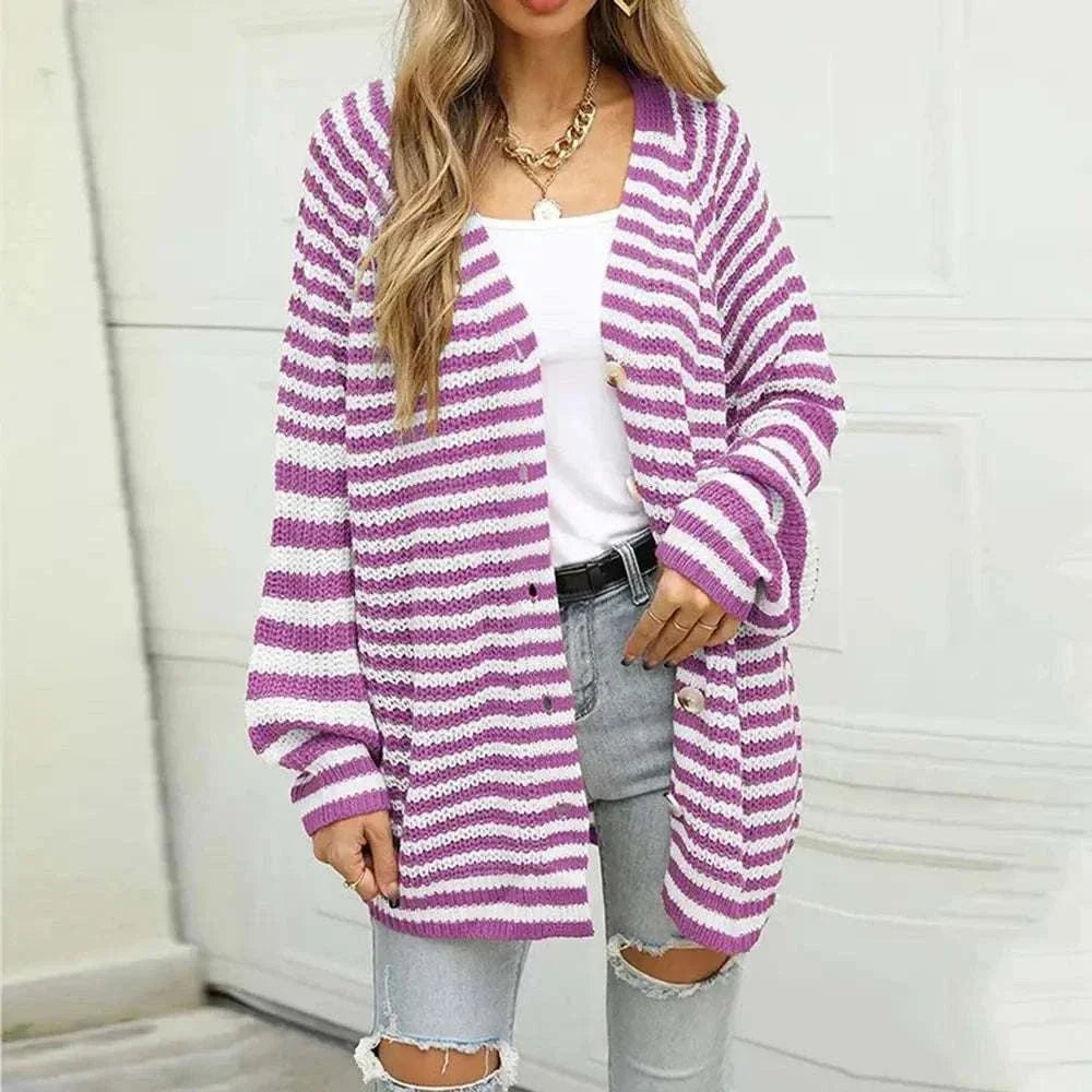 Women’s long sleeve striped cardigan with button-down front from Hot Topic Goods