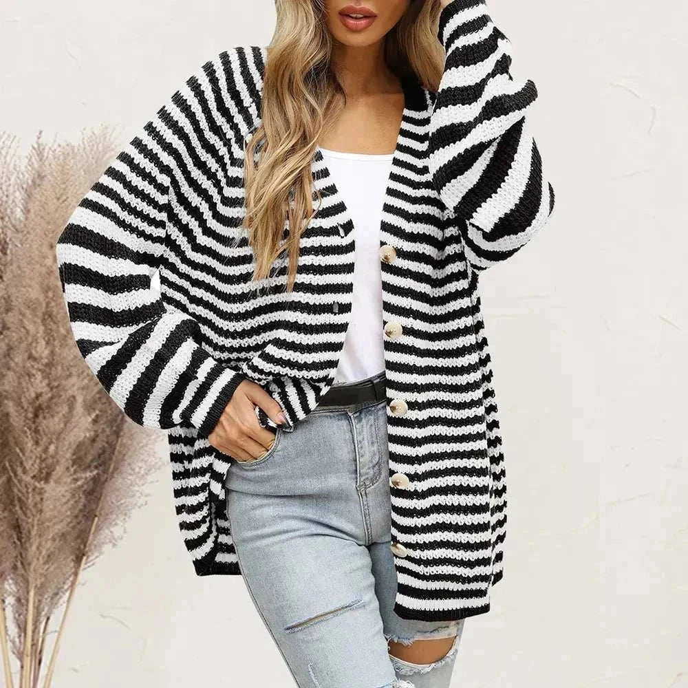 Women’s long sleeve striped cardigan with button-down front from Hot Topic Goods