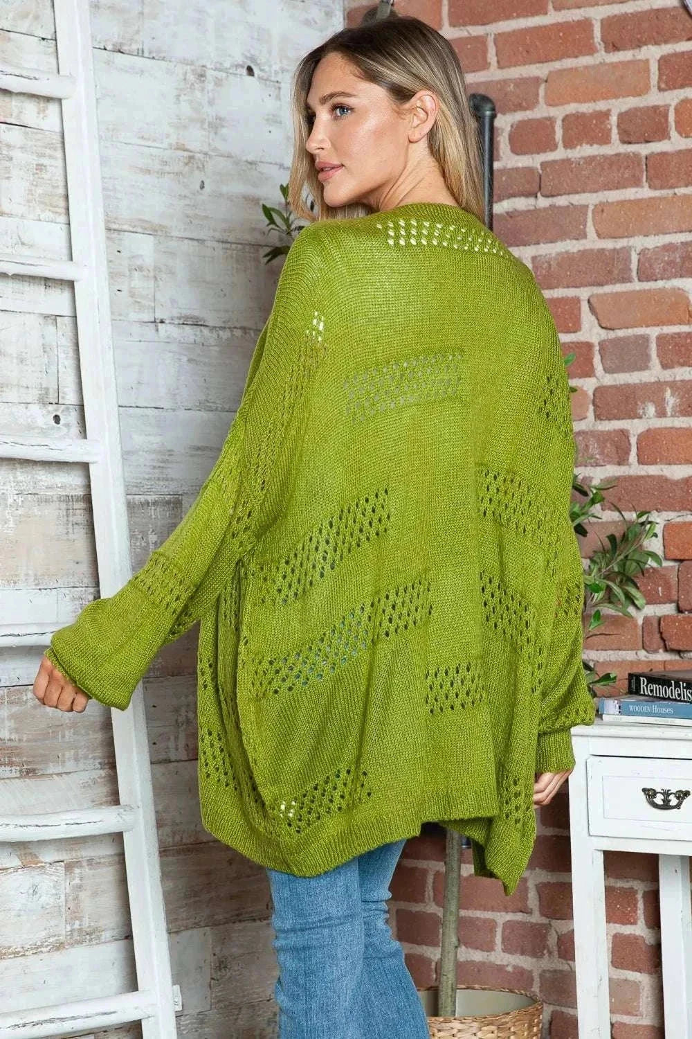 Women wearing Open-Front Long Sleeve Cardigan from Hot Topic Goods layering casual outfit