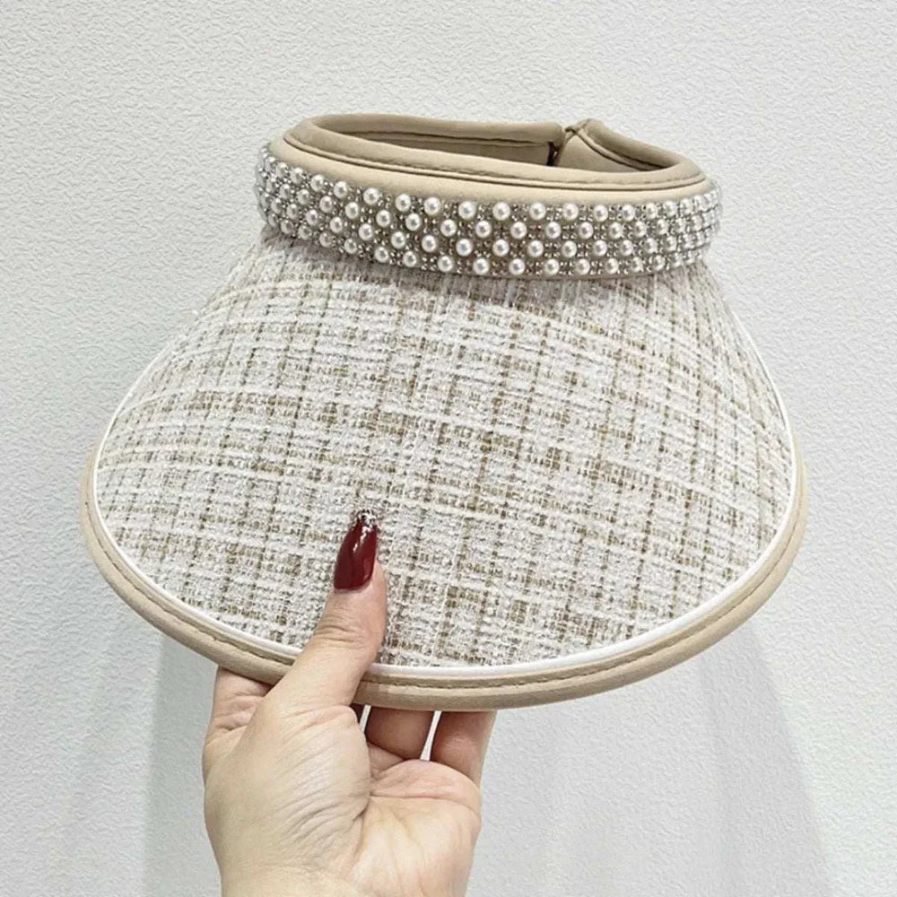 Women's Pearl Detail Sun Hat with wide brim and elegant pearl accents from Hot Topic Goods