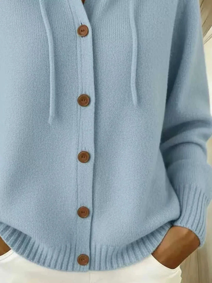 Women’s plus size hooded cardigan sweater button-down knit with long sleeves for casual layering