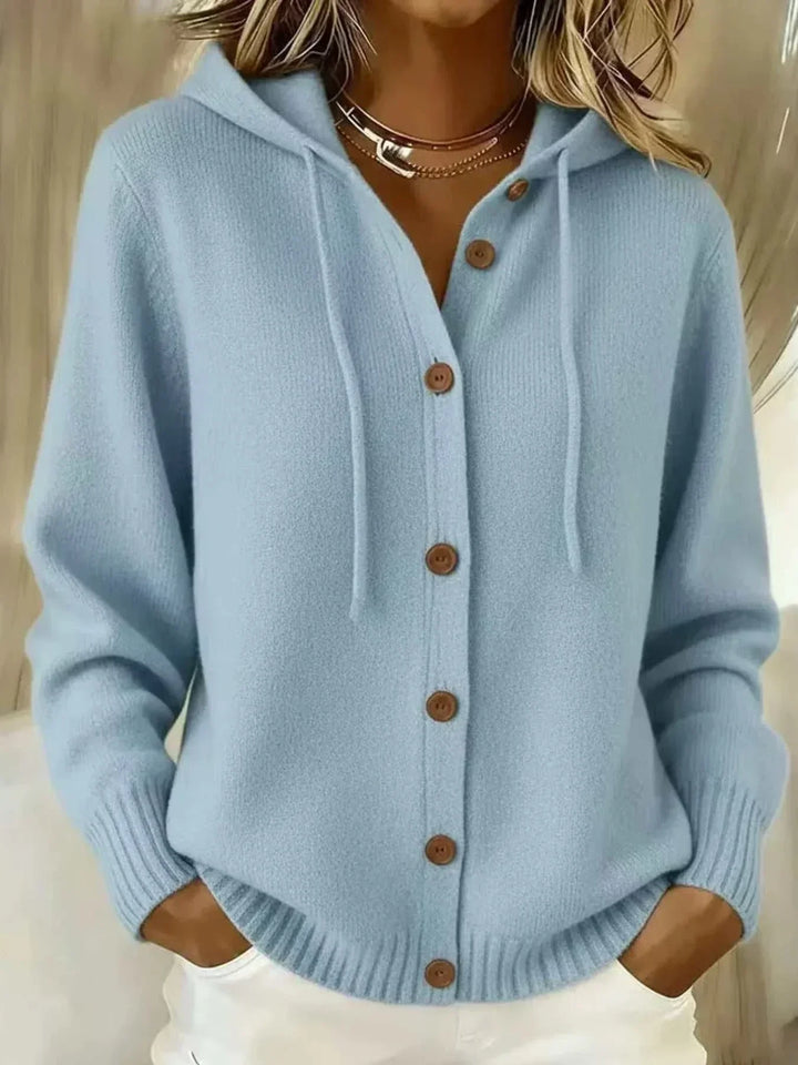 Women’s plus size hooded cardigan sweater with button-down front and knit fabric from Hot Topic Goods