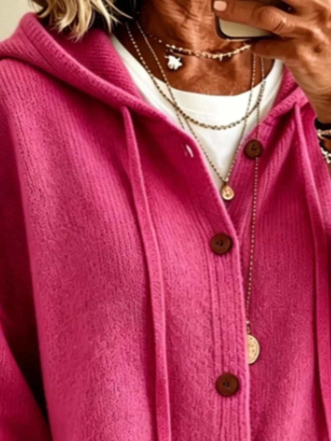 womens plus size hooded knit cardigan with button front and pockets