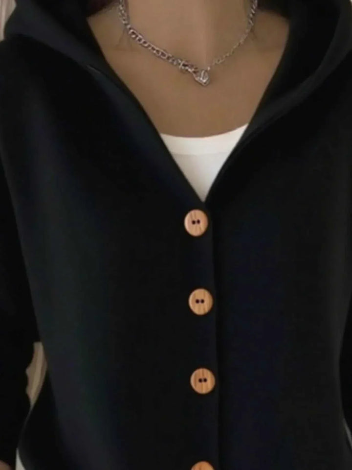 Women’s plus size long sleeve button-front cardigan with hood by Hot Topic Goods